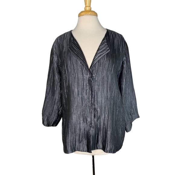 EILEEN FISHER Silver Gray Ribbed Silk Lined Collarless Jacket Size XL Formal - Picture 1 of 12